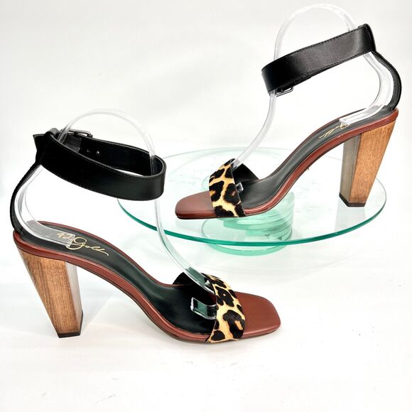 42 Gold Lina Chinese Laundry Ankle Strap Sandal Heels Leather Animal Print - Picture 7 of 11